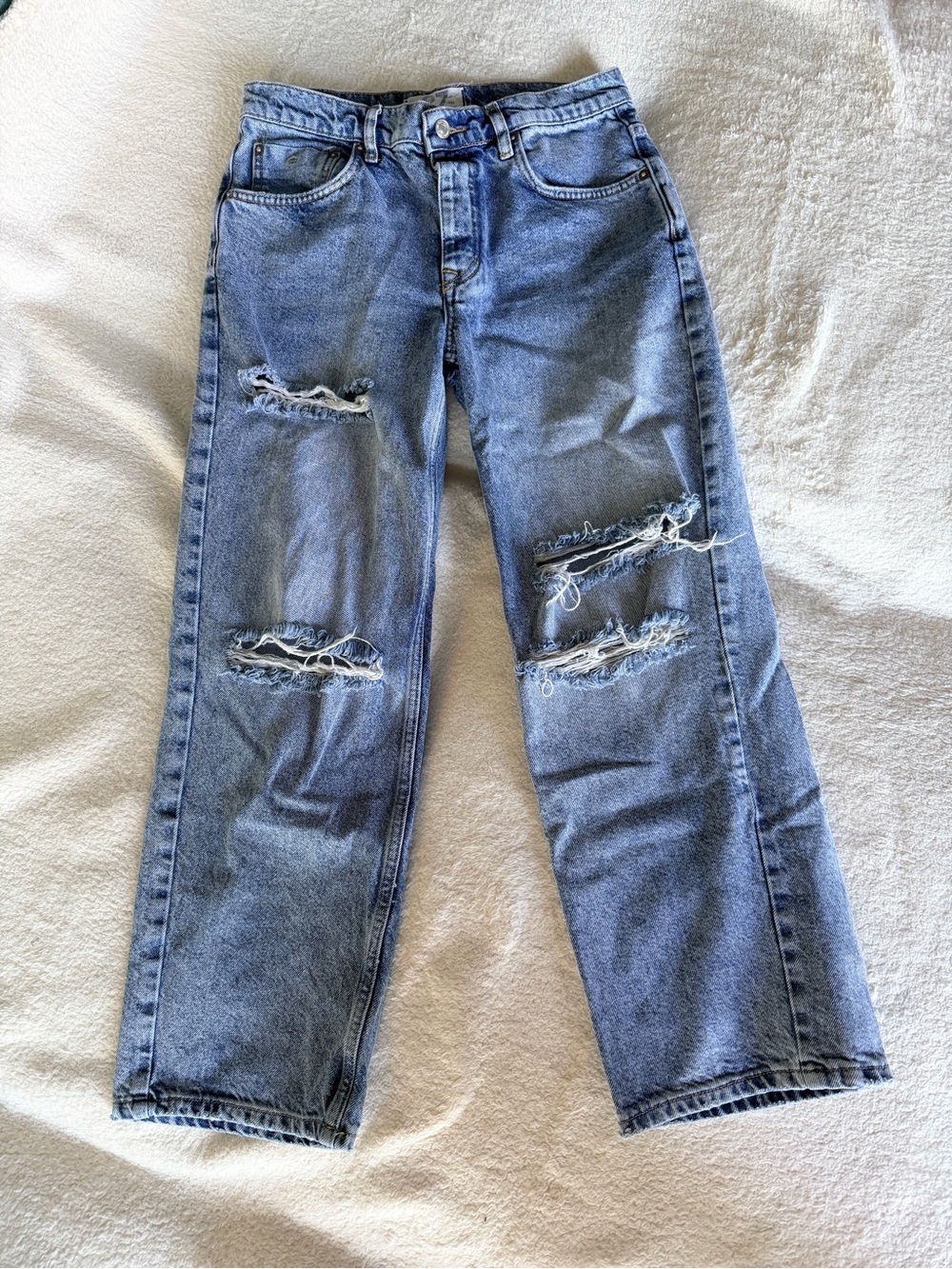 We The Free Free People Size 27 Distressed Mid Rise Straight Jeans